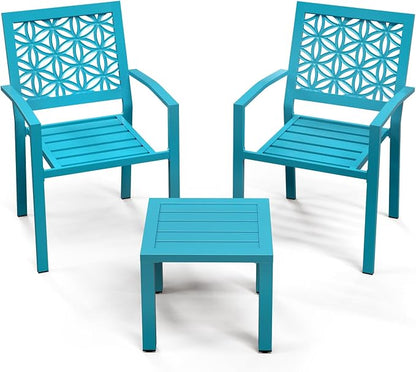VINGLI 3-Piece Outdoor Bistro Set, Stackable Modern Metal Steel Table and Chairs by VINGLI