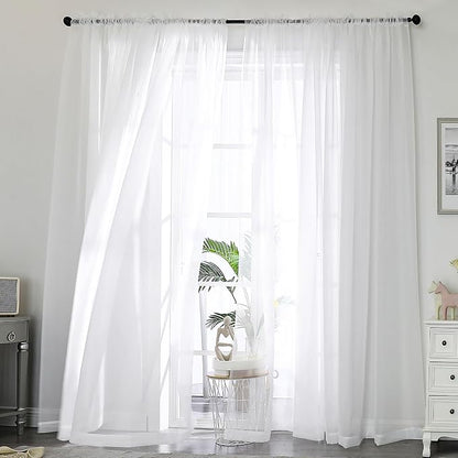 White Sheer Curtains 120 Inches Long 2 Panels Set, Airy Lightweight Sheer White by OWENIE
