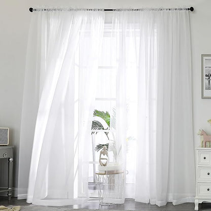 Sheer Curtains 84 Inches Long 2 Panels Set, Sheer White Curtains by OWENIE