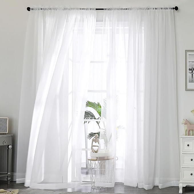 Sheer White Curtains, Sheer Curtains 96 inches Long 2 Panels Set, Rod Pocket by OWENIE