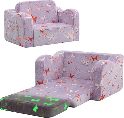 MeMoreCool Glowing Butterfly Kids Chair, 2-in-1 Foldable Kids Couch by MeMoreCool