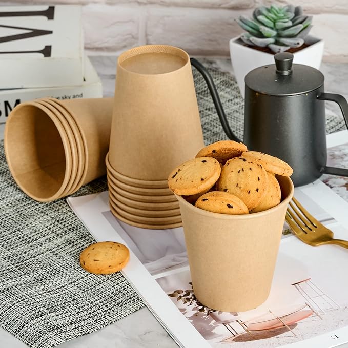 LITOPAK 100 Pack 10 oz Kraft Paper Coffee Cups for Water, Juice, and Tea, Disposable Hot Coffee Cups for Home, Restaurant, Store, and Cafe