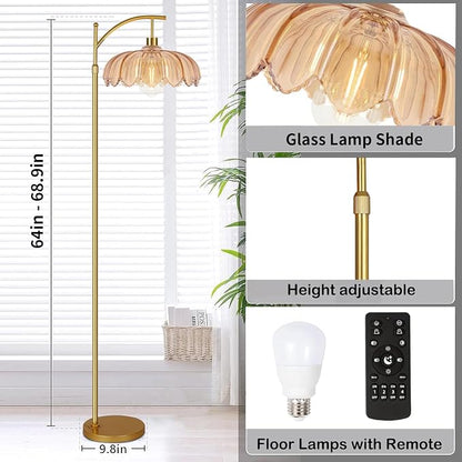QIYIZM Glass Floor Lamp for Living Room, Mid Century Modern Brass Tall Lamp - Image 5