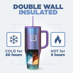 IRON °FLASK Co-Pilot Insulated Mug w/Straw & Flip Cap Lids - Cup Holder Bottle for Hot, Cold Drink - Leak-Proof - Water, Coffee Portable Travel Mug - Dark Rainbow, 40 Oz