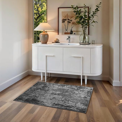 Entrance Rugs Indoor 2x3 Black Entry Rug Washable Abstract Black Small Area Rug - Image 3