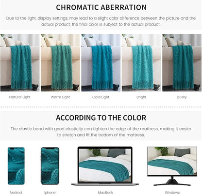 BOURINA Teal Throw Blanket 50 x90 Inches Throw Textured Solid Soft Sofa Throw - Image 7