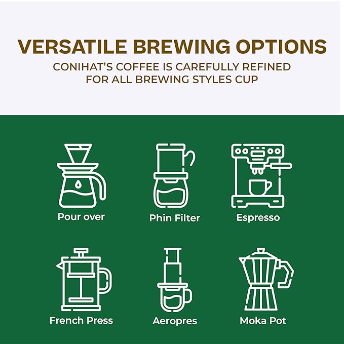 Conihat Whole Bean Coffee - 100% Vietnamese Premium Arabica, Medium Roast, Fruity, Caramel & Hazelnut Notes, Rich & Smooth, Low Acid, Single Origin, Hand-Picked,16 Oz Bag