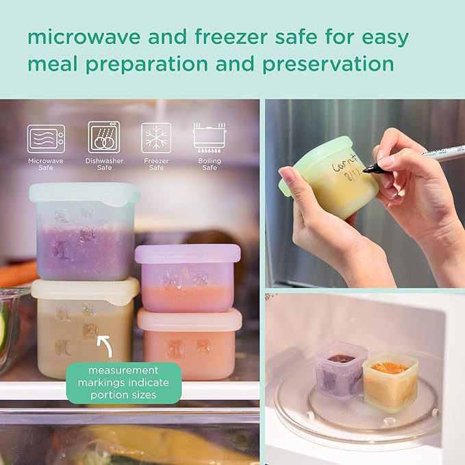Olababy Clear Sense Silicone Storage Containers 4pk for Baby Food, Snacks, Formula, Puree, Sauce & More | Micro Plastic & BPA-Free | Daycare Essentials for Toddlers and Kids (Coral, 4 oz / 120 ml)