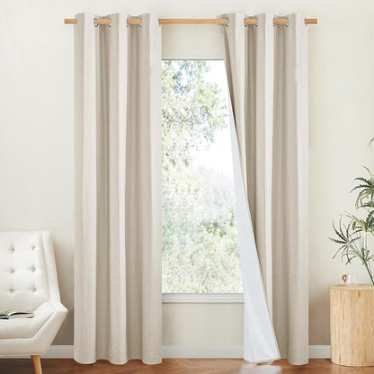 NICETOWN 100% Blackout Linen Texture Curtains 90" Long, Thermal Insulated Full by NICETOWN
