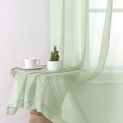 Light Green Sheer Curtains 78 Inches Long 2 Panels, Modern Light Filtering - Image 4