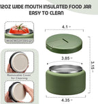 13.5oz Soup Thermo for Hot Food Kids with Buckle Lid Insulated Vacuum Food Jar Wide Mouth Leakproof Stainless Steel Lunch Container (Green)