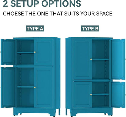 YAUWOH Blue Bathroom Floor Cabinet, Metal Storage Cabinet - Image 6