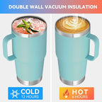 VEGOND 20 oz Tumbler with Handle Lid and Straw, Stainless Steel Insulated Travel Coffee Mug Spill Proof Double Wall Metal Tumbler Cup Keeps Drink Hot and Cold, Mint Green 1 Pack