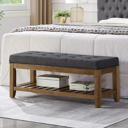 24KF Large Rectangular Upholstered Tufted Linen Fabric Ottoman Bench, Padded by WEMARTHOMEDECOR