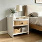 Wooden Nightstand with Drawer and Open Storage Shelf, Curved Front Bedside Table by Unknown