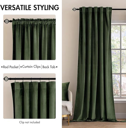MIULEE Velvet Curtains 52x84 inches 2 Panels Olive Green Blackout Curtains | - Image 2