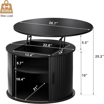 FABATO Round Lift Top Coffee Table, Fluted Wood Accent Coffee Table - Image 2