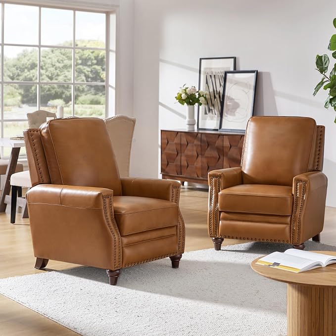 HULALA HOME Genuine Leather Manual Recliner Chairs Set of 2 by HULALAHOME