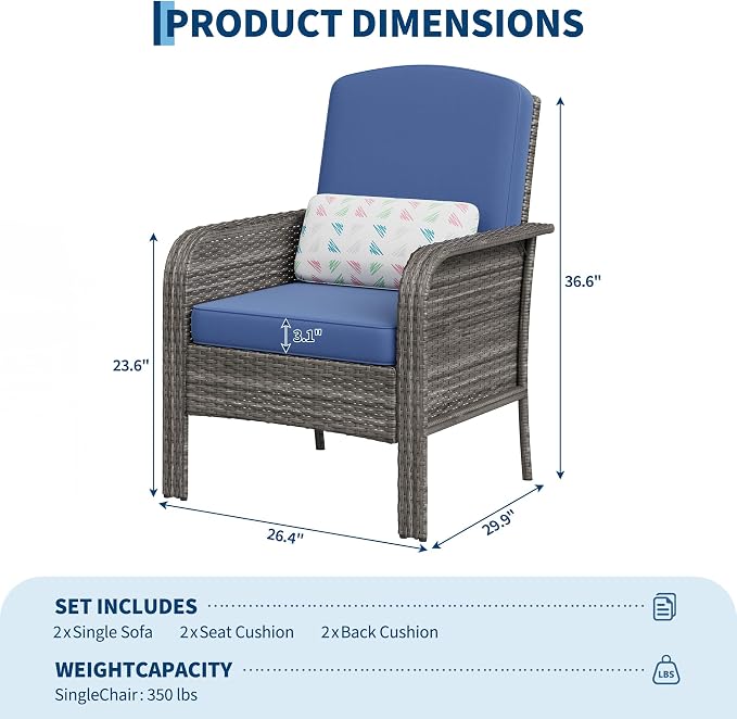 GarveeHome 2-Piece Outdoor Patio Furniture Set, All-Weather Rattan Chairs - Image 2