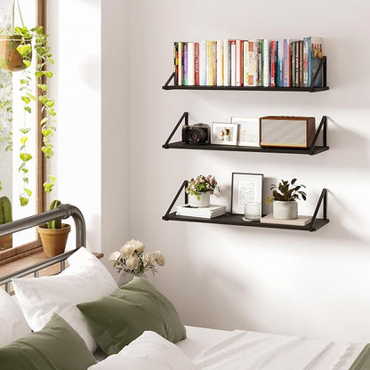 BAMEOS 24X8 Floating Shelves Rustic Wood Wall Shelf Set of 3, Bookshelf - Image 4