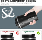 YINBAOGE Insulated Travel Coffee Mug Spill Proof Leak Proof Pobtable To Go Camping Stainless Steel Coffee Tumbler Reusable Coffee Cups with Lids Thermos for Hot and Cold Drink (2nd-Black, 12 OZ)