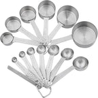 Measuring Cups and Spoons Set 14, 18/8 Stainless Steel Measuring Cups and Spoons Set for Baking & Kitchen, Metric & US Metal 6 Measuring Cups and 7 Measuring Spoons with 1 Leveler