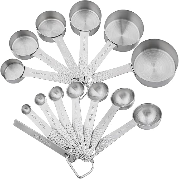 Measuring Cups and Spoons Set 14, 18/8 Stainless Steel Measuring Cups and Spoons Set for Baking & Kitchen, Metric & US Metal 6 Measuring Cups and 7 Measuring Spoons with 1 Leveler
