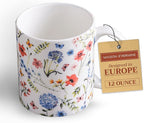 Maison d' Hermine Coffee Mug with Handles Fine Bone China Mugs Pack of One Tea Cups for Hot Beverages Cappuccino Latte Home Restaurant Office Perfect for Gift (Just Floral - Blues 'N Redz, 12 Ounce)