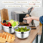 TeamFar Khaki Mixing Bowls, Stainless Steel Metal Nesting Salad Bowls with Airtight Lids Set of 5, Healthy & Heavy Duty, Non-slip Bottom & Airtight Lid, 7/3.5/2.5/1.5/1 QT