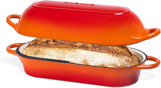 Enamelled Cast Iron Bread Loaf Pot – Dutch Oven For Sourdough Bread Baking – Oven Safe Non Stick Bread Pot – Rectangular, Orange, 34cm x 16cm – by Nuovva