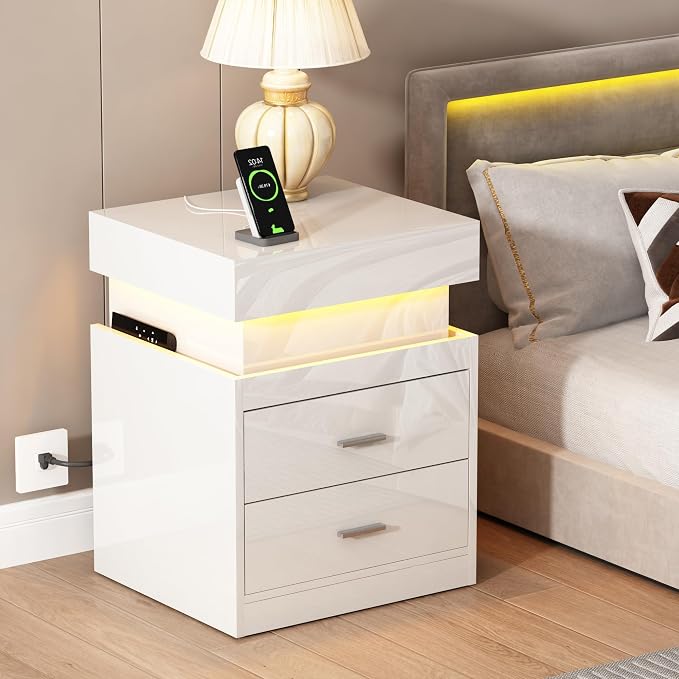 ChooChoo LED Nightstand Set of 2, Smart Night Standwith Charging Station and - Image 6