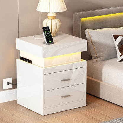 ChooChoo LED Nightstand Set of 2, Smart Night Standwith Charging Station and - Image 6