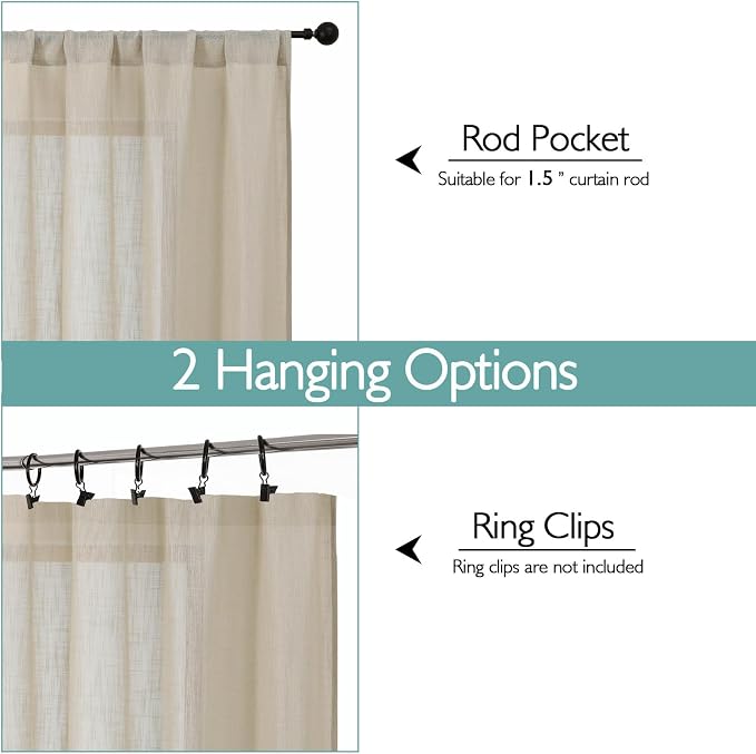 Chyhomenyc Extra Long Semi Sheer Curtains 108 Inches Long 2 Panels Set - Image 4