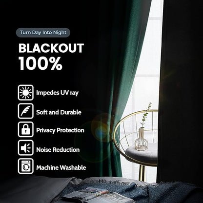 SimpleHome Dark Green 100% Blackout Curtains Room Darkening Living Room 84 | - Image 3