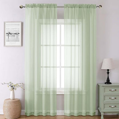 Light Green Sheer Curtains 90 Inches Long 2 Panels, Modern Light Filtering by Lecloud