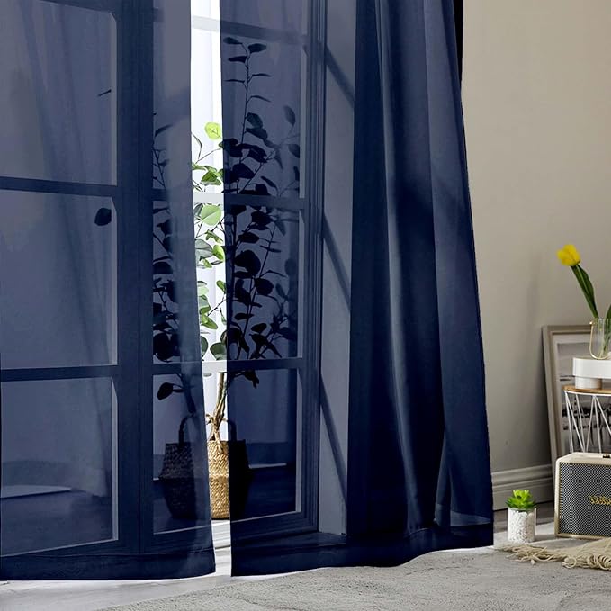 Navy Blue Sheer Curtains 84 Inches Long 2 Panels, Soft Airy Light Filtering - Image 9