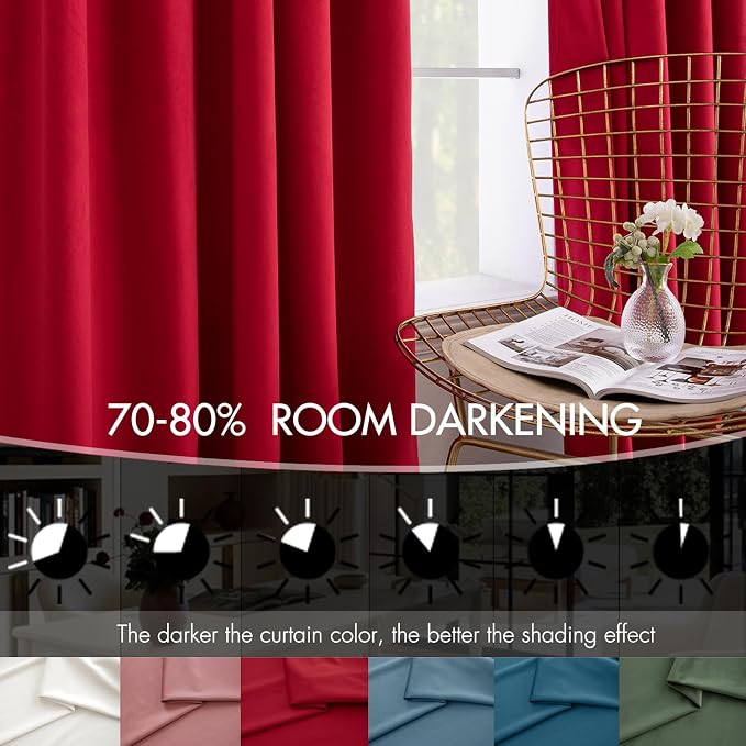 MIULEE Velvet Curtains 50W x 108L 2 Panels Red Blackout Curtains | Luxury - Image 4