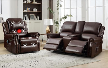 EBELLO 2-Piece Manual Recliner Sofa Set, Faux Leather Message Single Recliner - Image 8