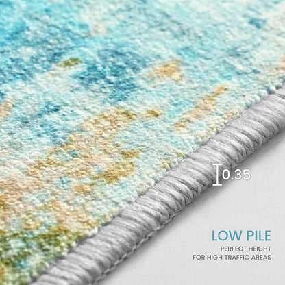 Ompaa Living Room Rug 8x10 Teal Blue Area Rugs Machine Washable Abstract Boho - Image 6