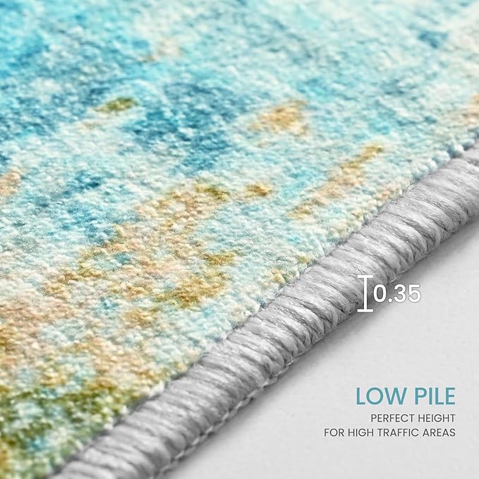 Runner Rug for Kitchen Teal Blue Hallways Runner Rug Non Slip 2'6''x8' Washable - Image 8