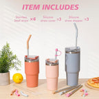 Stainless Steel Straws with covers fit Stanley 14oz & 20oz tumbler, Reusable 8.6 Inch Straw with Silicone Tips & Cover Caps, Compatible with Stanley Quencher H2.0 (6 Pack: 3 Bent + 3 Straight)