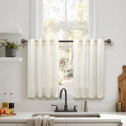 Pitalk Cream Linen Semi Sheer Curtains 34 x 36 Inch Length 2 Panels Lightweight by Pitalk