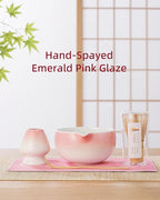 ZENS Pink Matcha Set, Matcha Whisk Set with 15oz Ceramic Bowl & (Chasen Holder), 6pcs Matcha Kit with Bamboo Scoop and Sifter, Tea Towel for Matcha Lovers