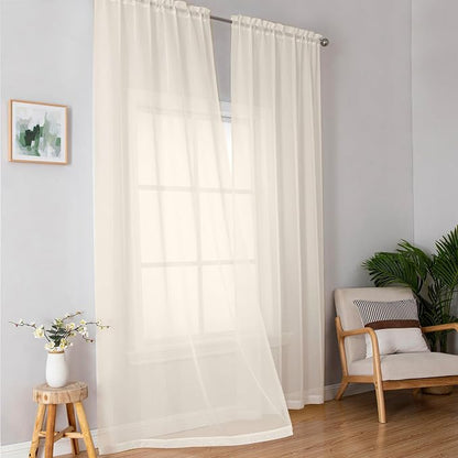 Simplebrand Rod Pocket Top Solid Voile Sheer Curtains - Image 2