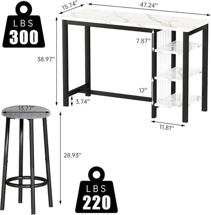 AWQM Bar Table Set with Storage Shelves, 3-Piece Dining Set - Image 5