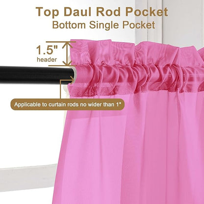 Chyhomenyc Sheer Hot Pink Curtains 90 inches Long 2 Panels, Light Filtering - Image 4