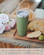Travel Coffee Tumbler 20oz, Leakproof Travel Coffee Mug with Lid and Straw, Stainless Steel Double Wall Vacuum Insulated Tumbler for Hot/Iced Drinks (Textured Matte, Army Green)