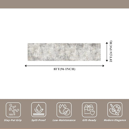 2x8 Washable Hallway Runner Rug – Non-Slip Modern Abstract Neutral Low-Pile - Image 2