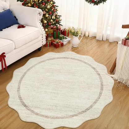 GarveeHome Scalloped Washable Round Rugs Non-Slip Round Rug 4 ft by GarveeHome