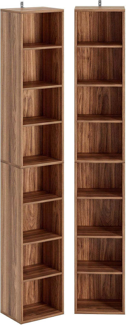 IRONCK Tall Narrow Bookshelf 8 Tiers 71in Set of 2, Compact Corner Bookcase by IRONCK